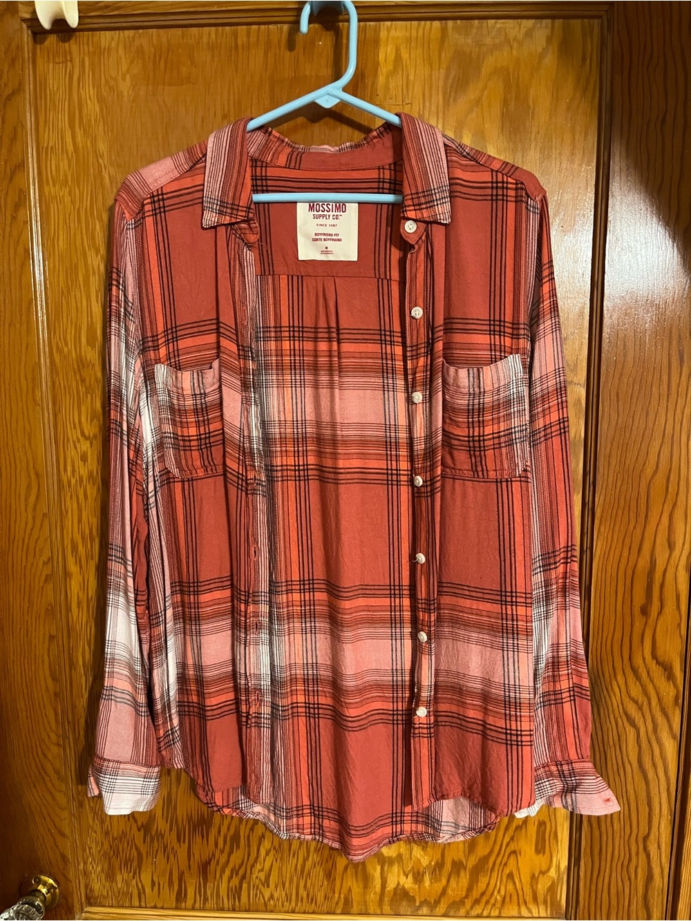 Mossimo Supply Co. Rust and White Plaid Button-Up Shirt
